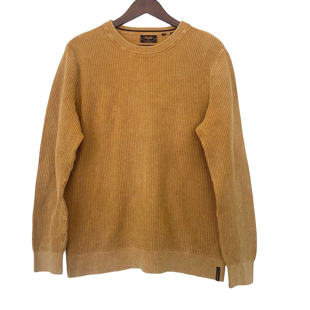 Superdry Waffle Knit Mens Sweater 2XL Mustard Yellow Cotton Crewneck Pullover